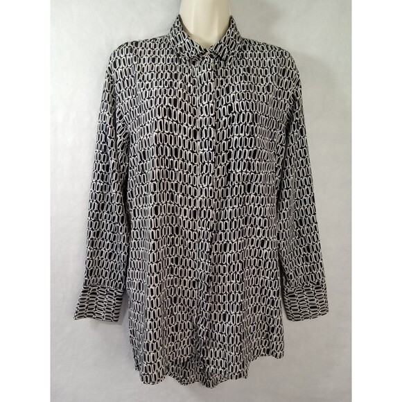 Nine West women medium black and white long sleeve Button Up blouse - Picture 1 of 13